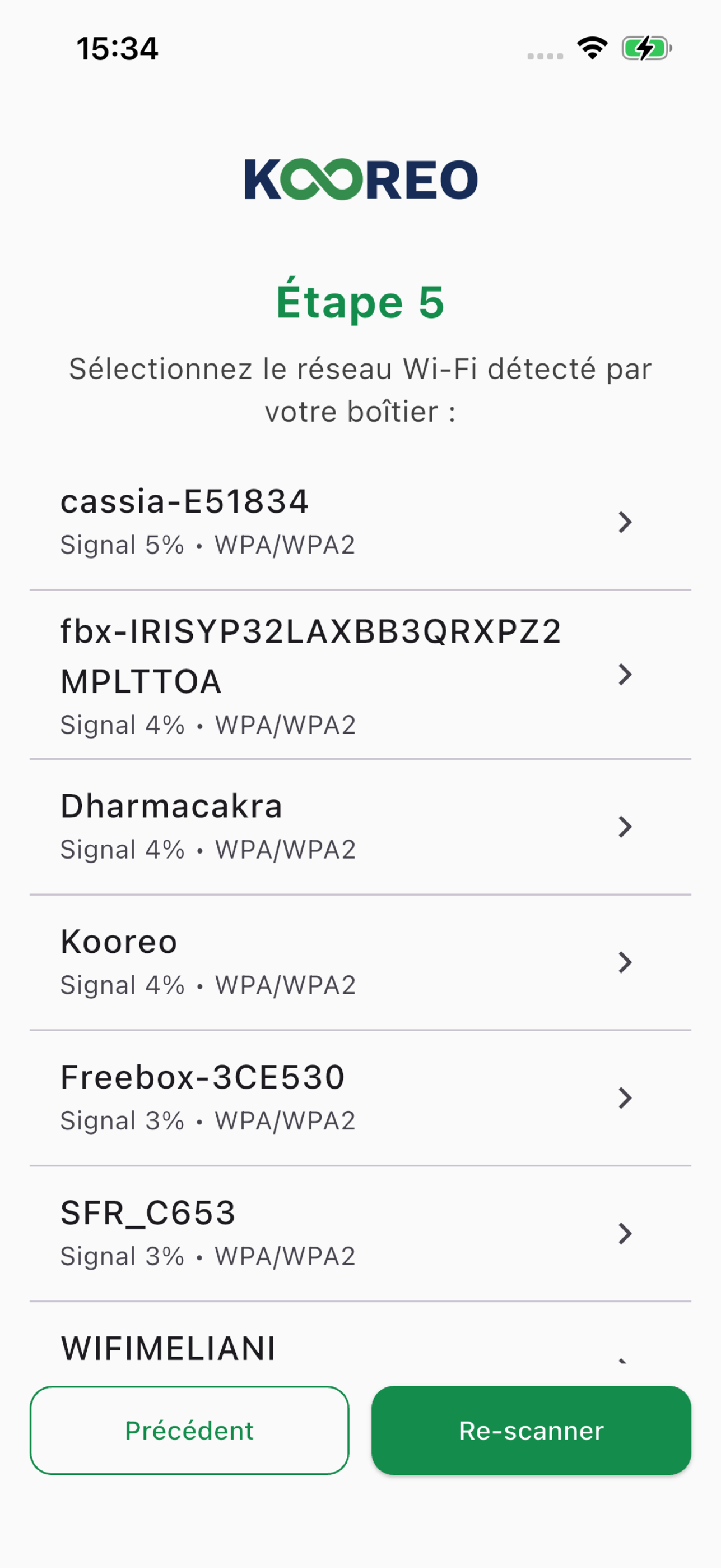 Etape 5 : liste des reseaux Wi-Fi